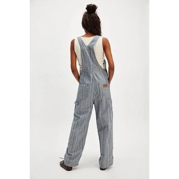 Wrangler Striped Straight Leg Overalls Blue White Classic Workwear Style Medium - Picture 2 of 16